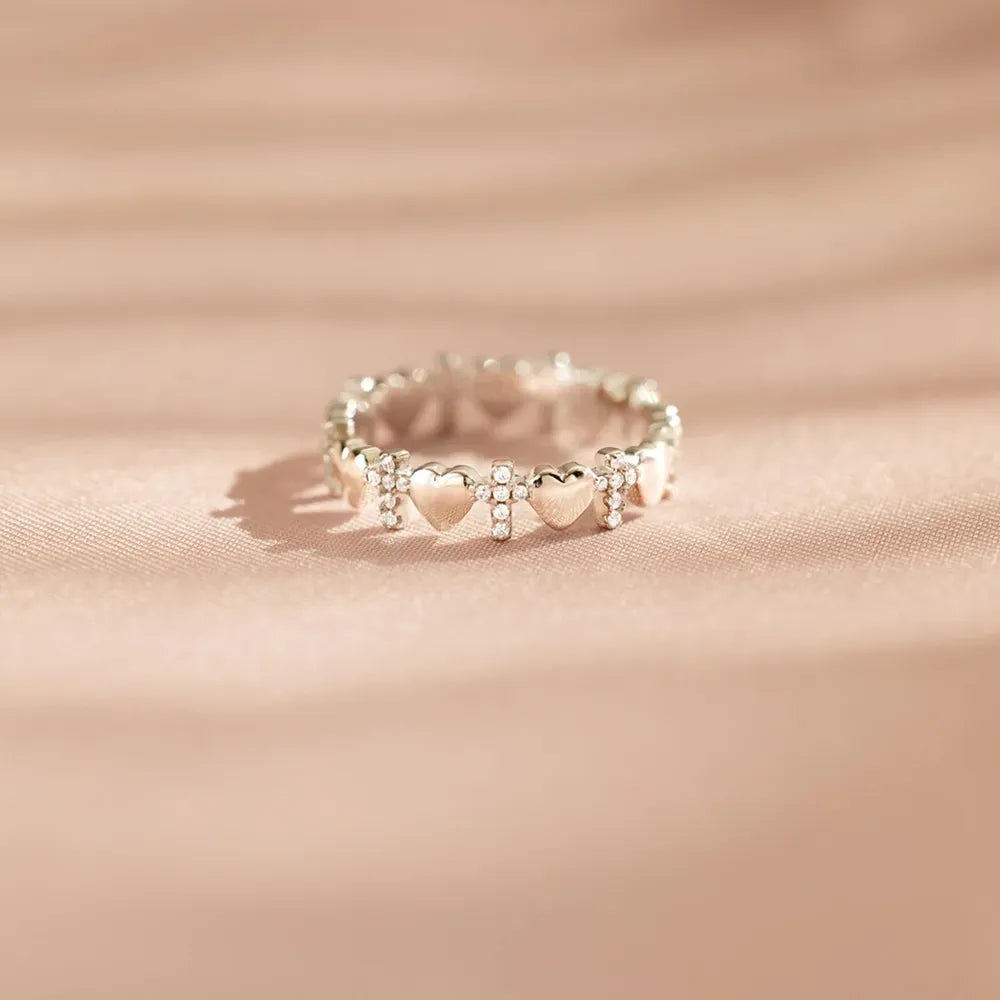 Heart Cross Sterling Silver Ring in Silver - women's ring