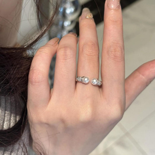 Pearl Open Cuff Ring - alternate ring view