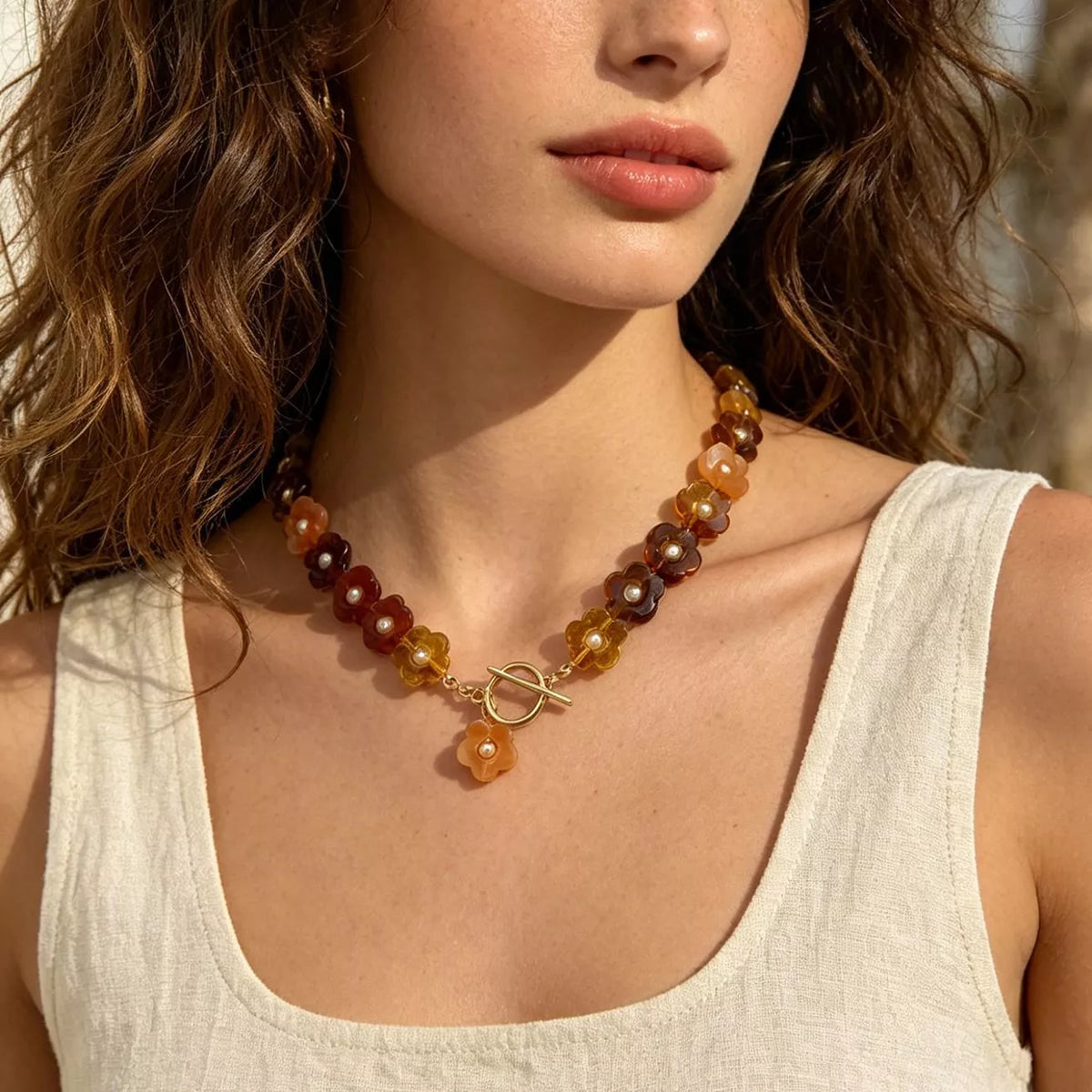 Retro Resin Flower Charm Necklace - alternate necklace view