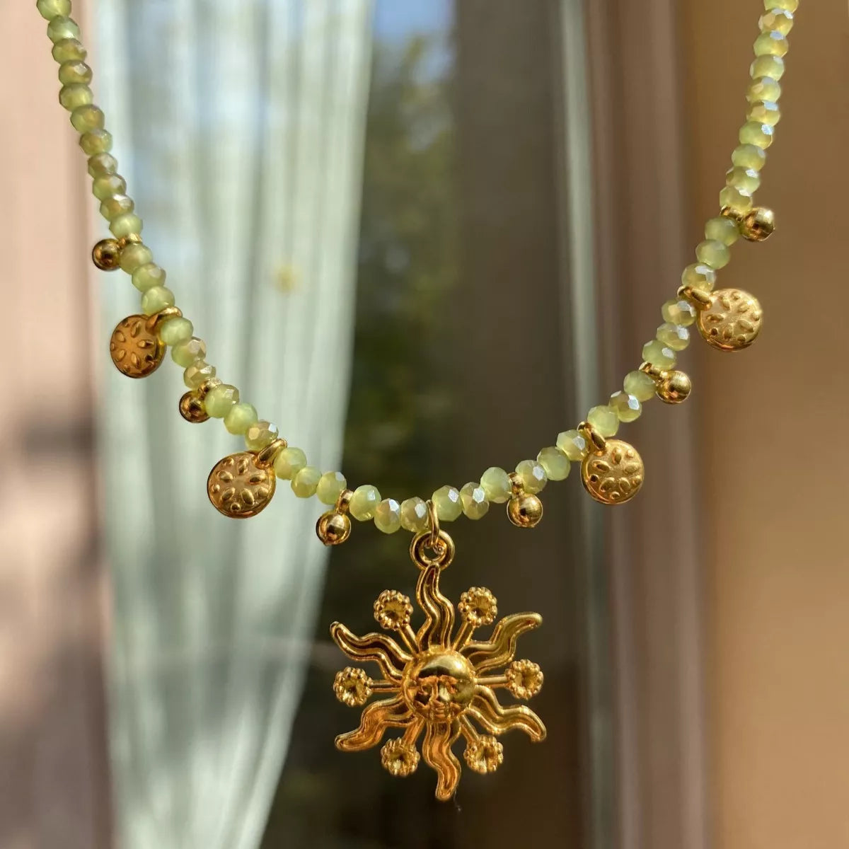 14K Gold-Plated Bead Sun Pendant Necklace - alternate necklace view