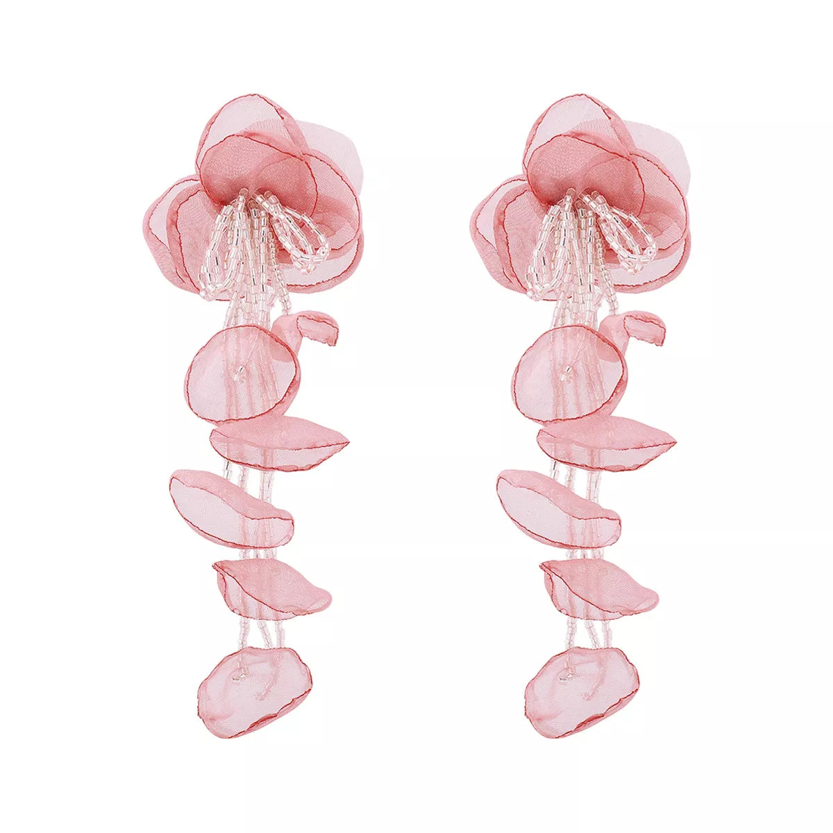 Floral Petal Beaded Tassel Drop Earrings - alternate earring view