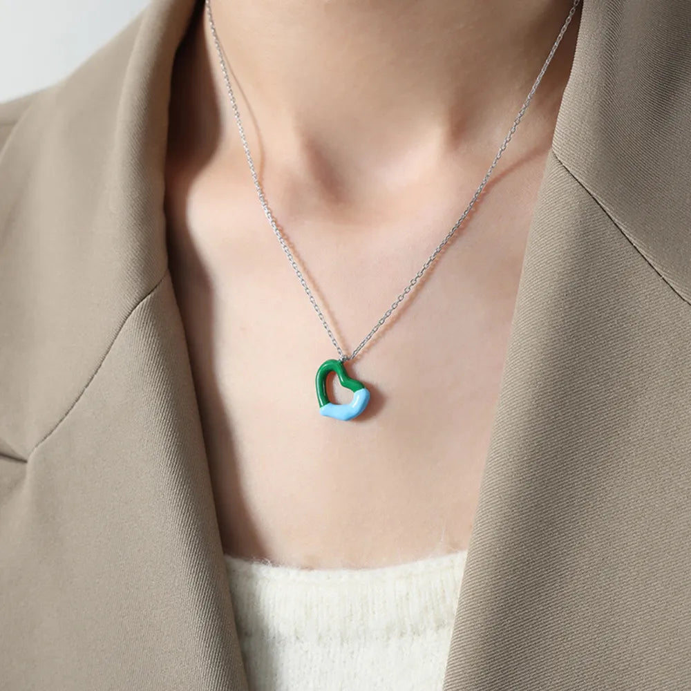 Heart Pendant Titanium Steel Necklace - alternate necklace view