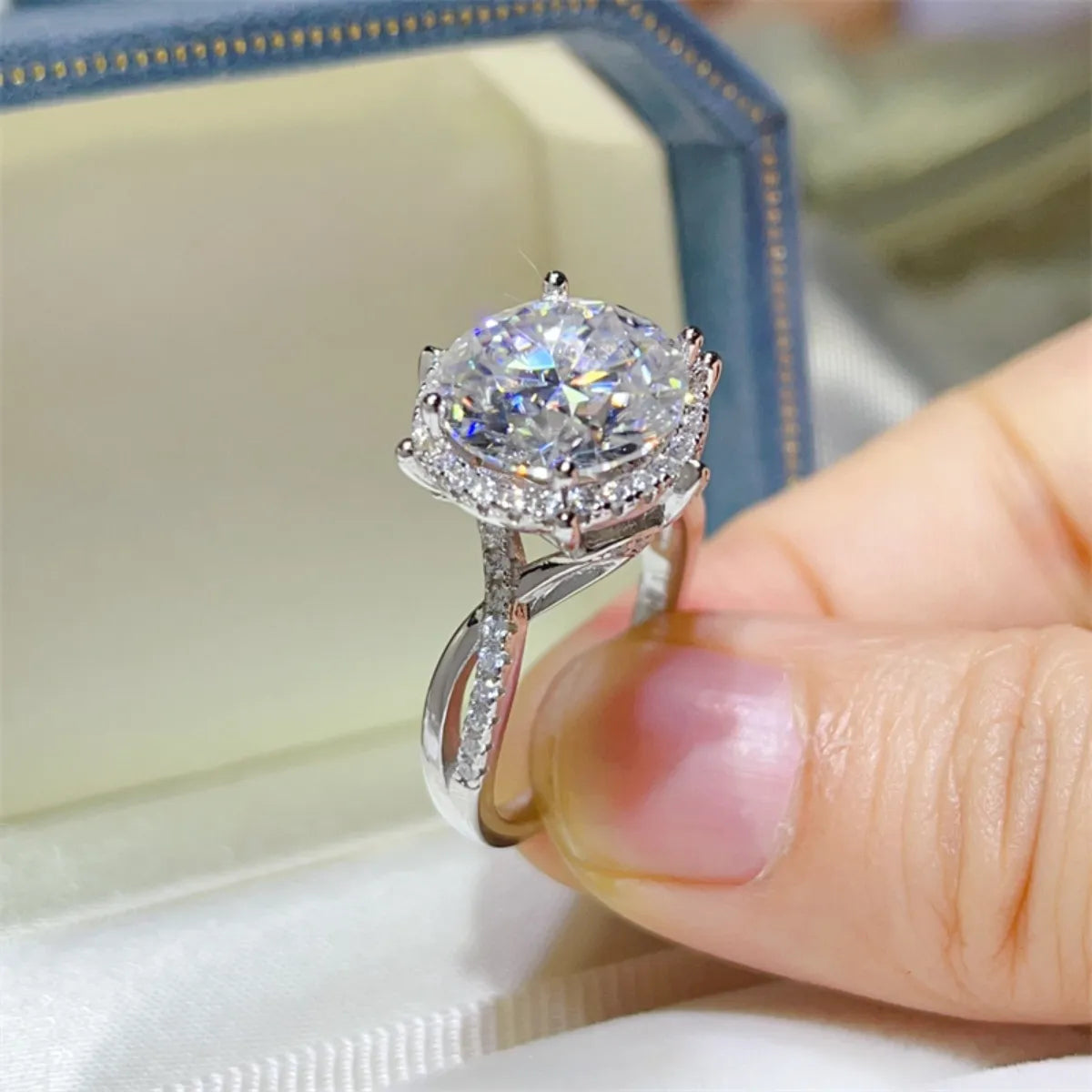 5 Carat Round Cut Moissanite Engagement Ring in White - women's ring