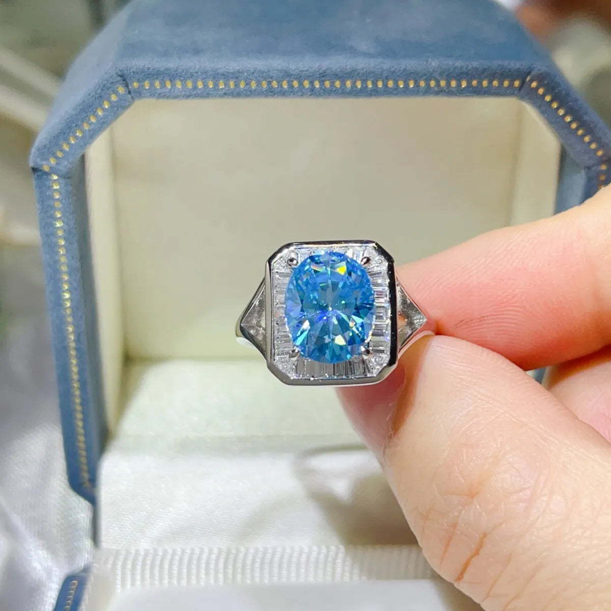 3 Carat Moissanite Square Ring in Light Blue - women's ring