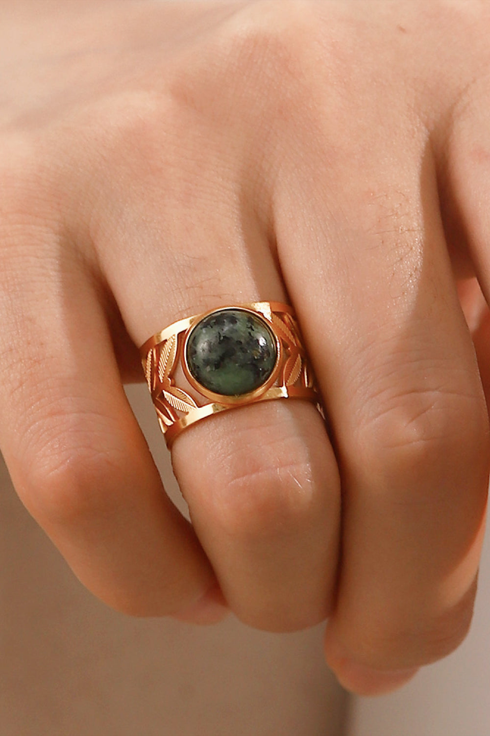 18K Gold-Plated Malachite Leaf Ring in Malachite - women's ring
