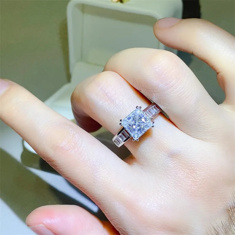 3 Carat Moissanite Sterling Silver Square Shape Ring in Silver - women's ring