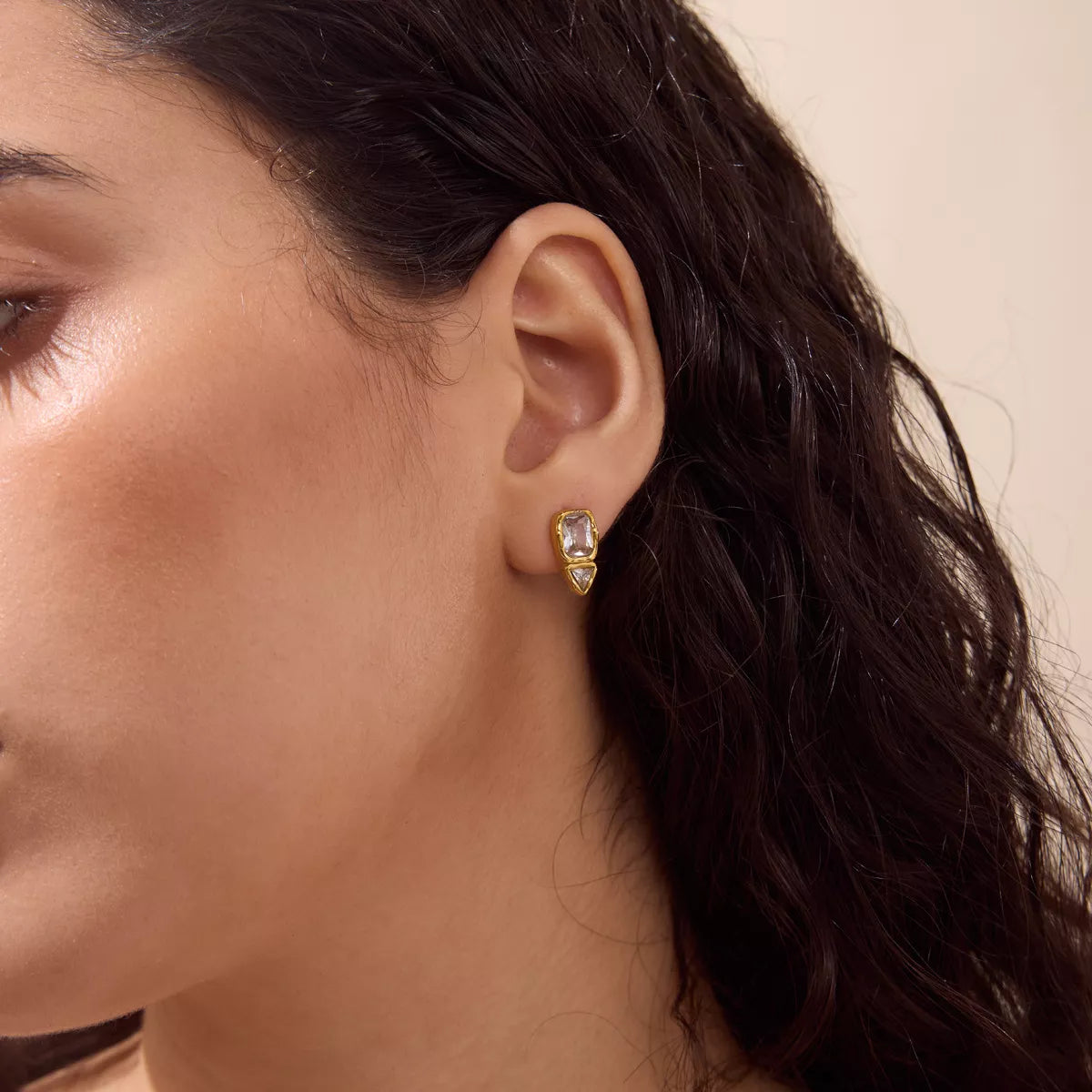 18K Gold-Plated Alloy Zircon Stud Earrings - alternate earring view