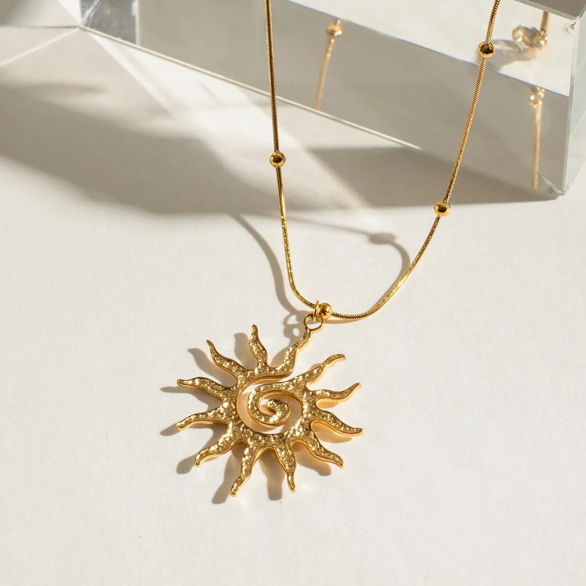 18K Gold-Plated Sun Pendant Necklace - alternate necklace view