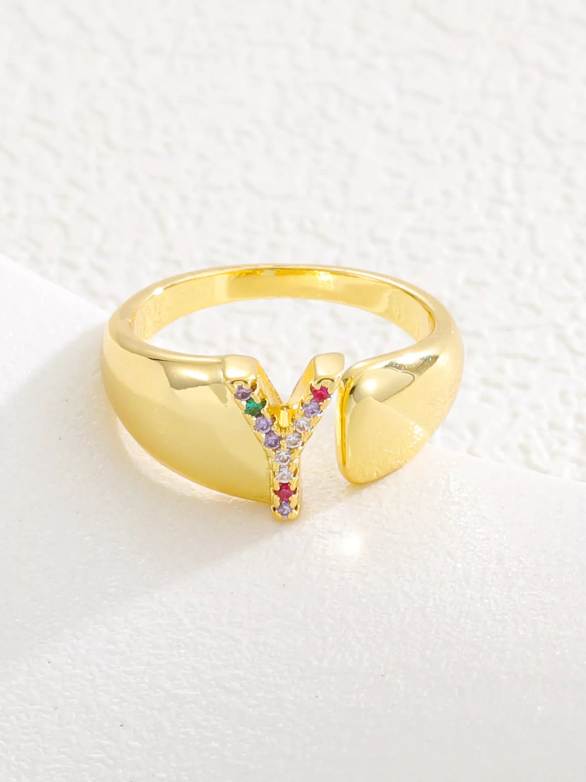 18K Gold-Plated Zircon Letter Ring - alternate ring view