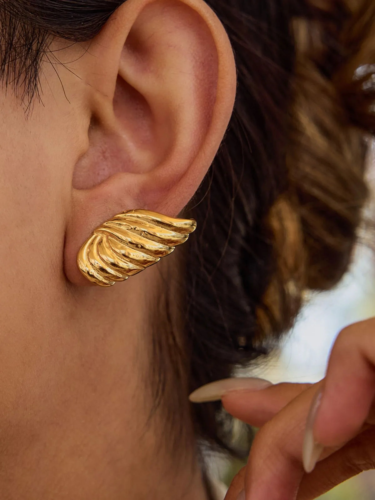 18K Gold-Plated Angel Wing Stud Earrings - alternate earring view