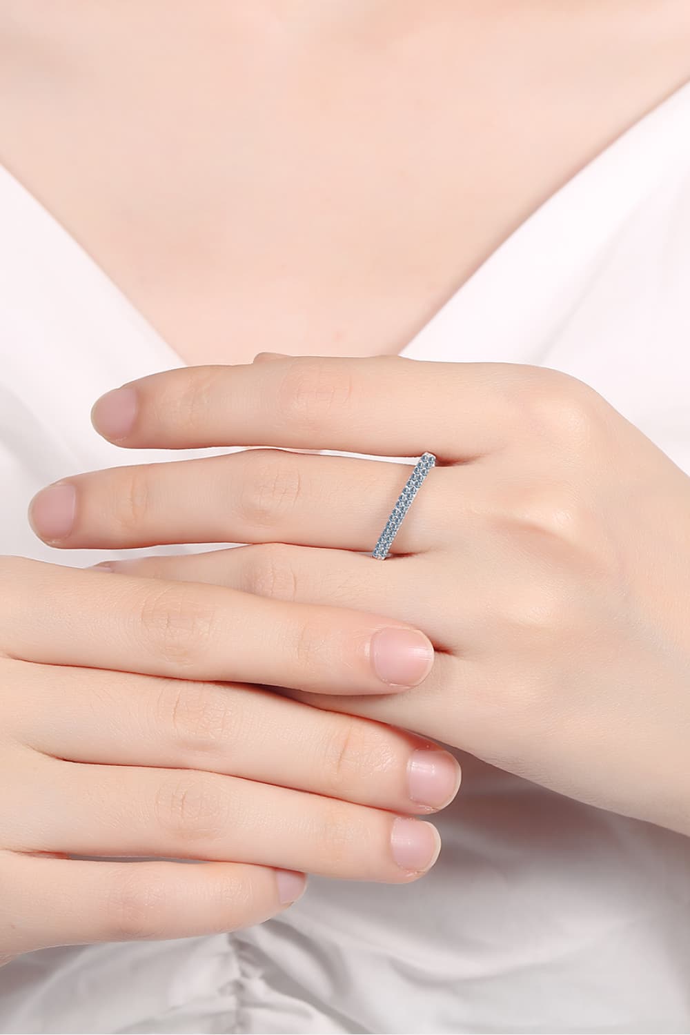 Moissanite Sterling Silver Half-Eternity Ring in Silver - women's ring