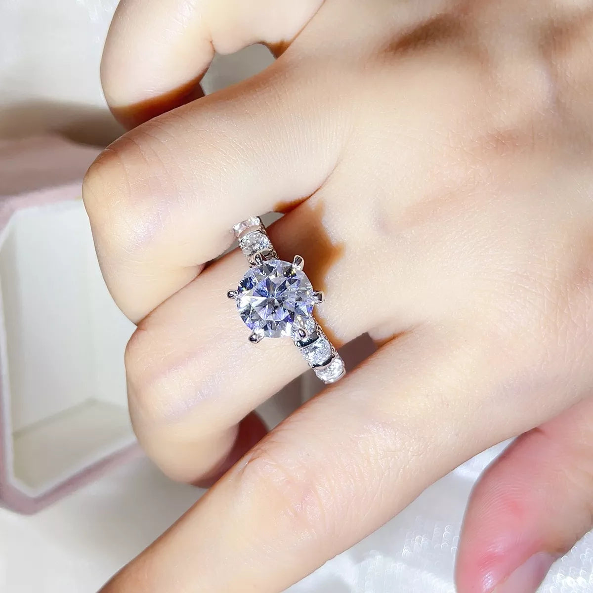 3 Carat Sterling Silver Moissanite Ring in Silver - women's ring