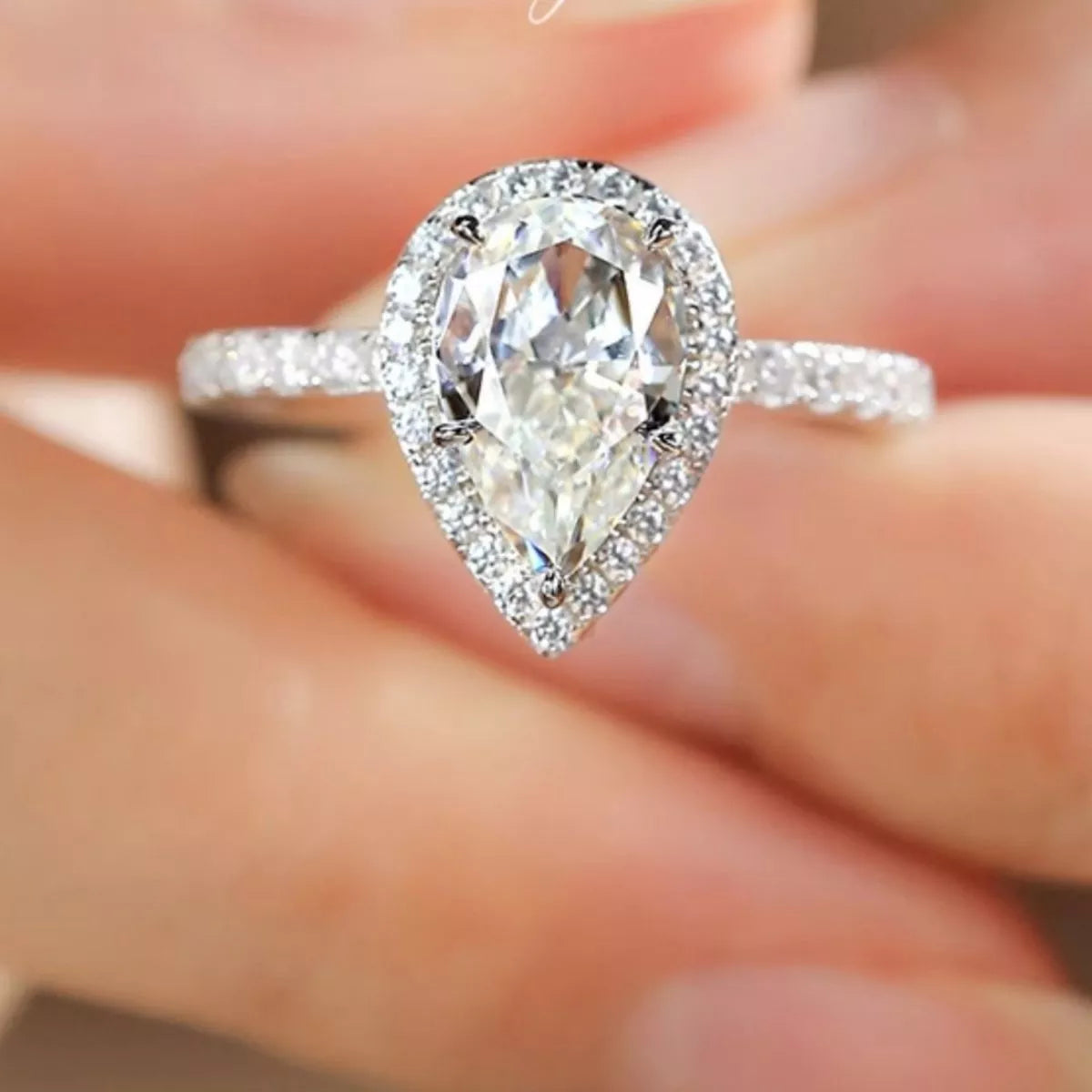 4 Carat Sterling Silver Moissanite Teardrop Ring - alternate ring view