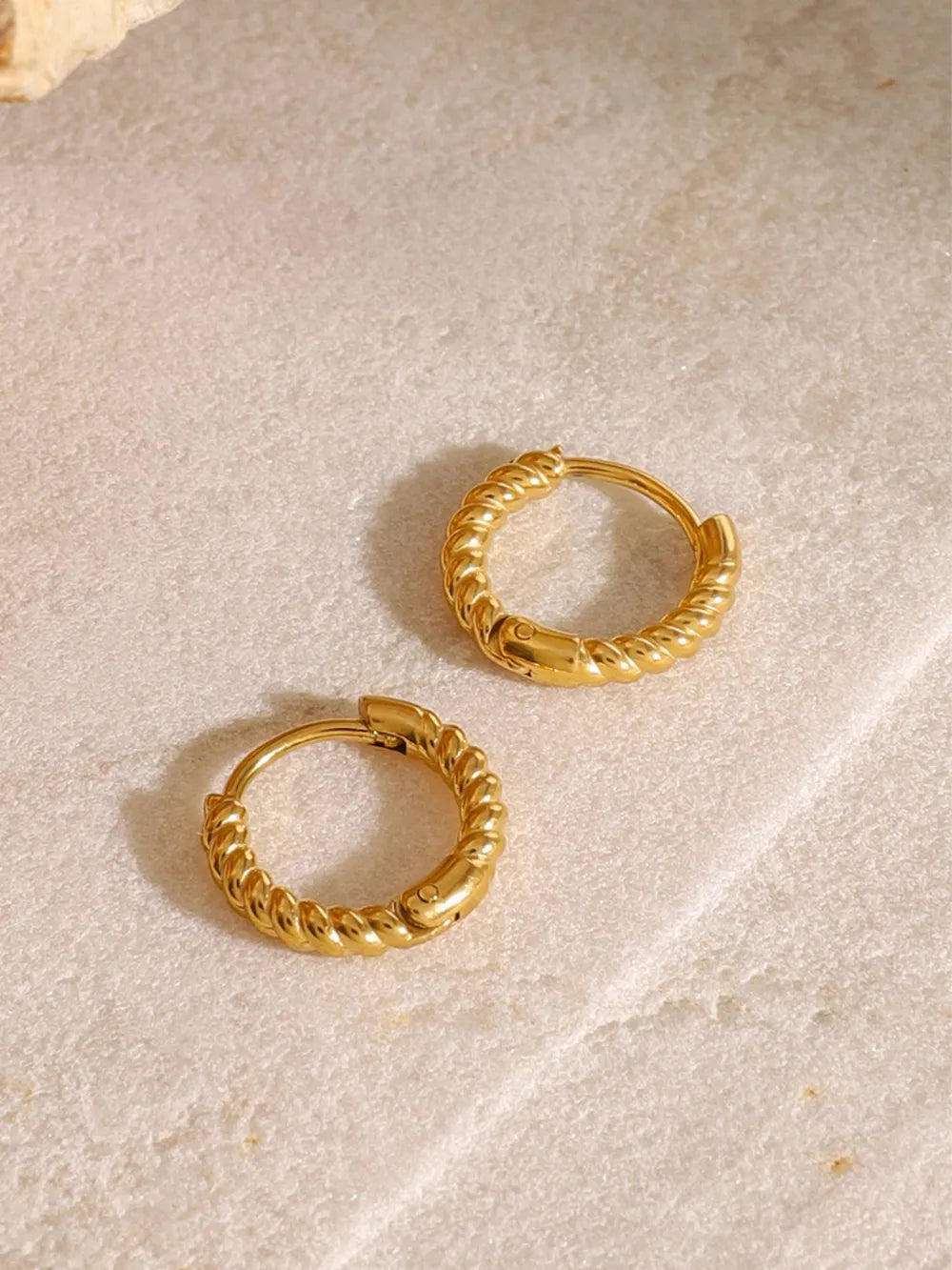 18K Gold-Plated Stainless Steel Huggie Earrings - alternate earring view