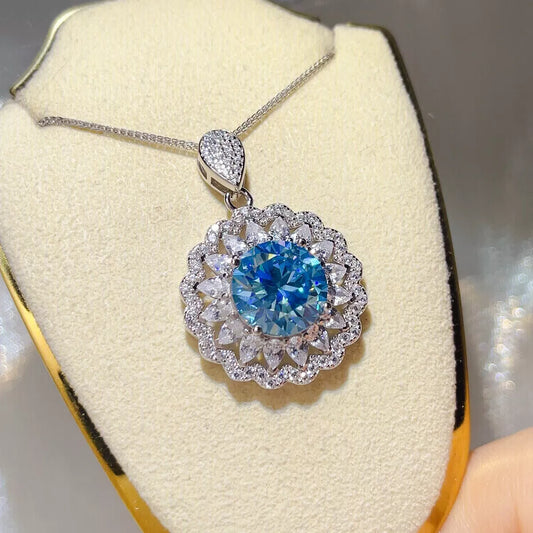5 Carat Sterling Silver Moissanite Pendant Necklace in Royal Blue - women's pendant necklace