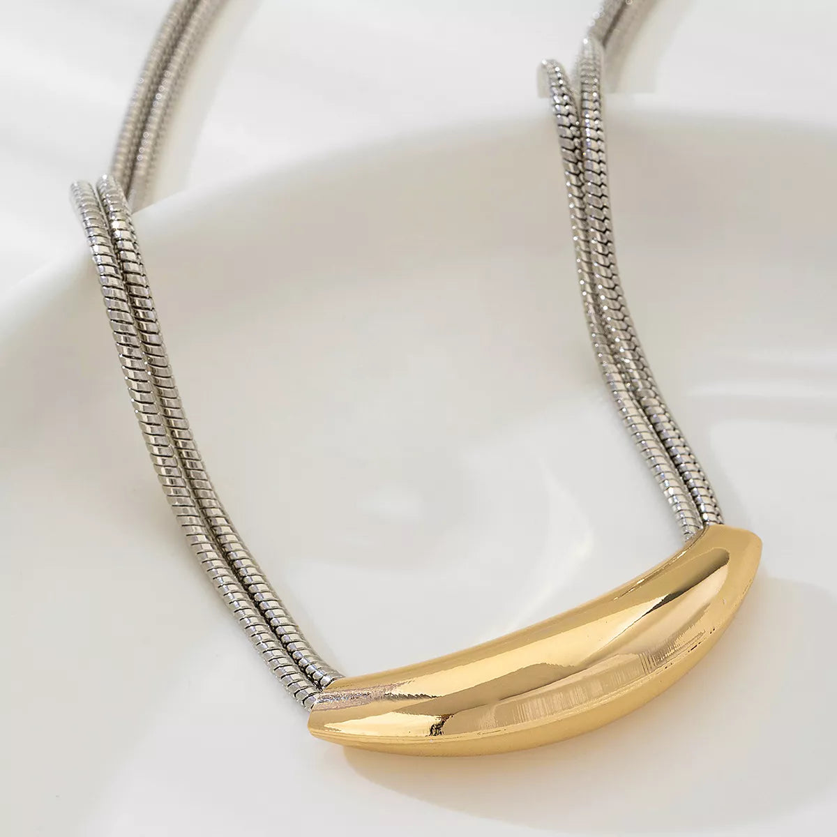 Two-Tone Alloy Curved Pendant Snake Chain Necklace - alternate necklace view
