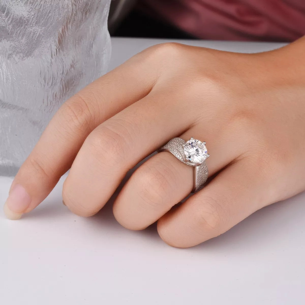 3 Carat Moissanite Sterling Silver Ring in Silver - women's ring