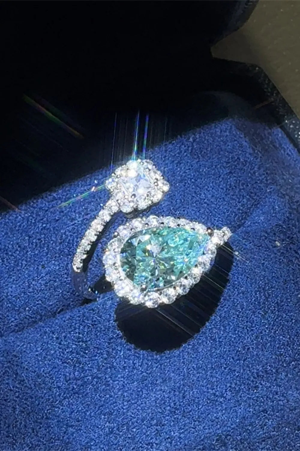 2 Carat Moissanite Sterling Silver Bypass Ring in Turquoise - women's ring