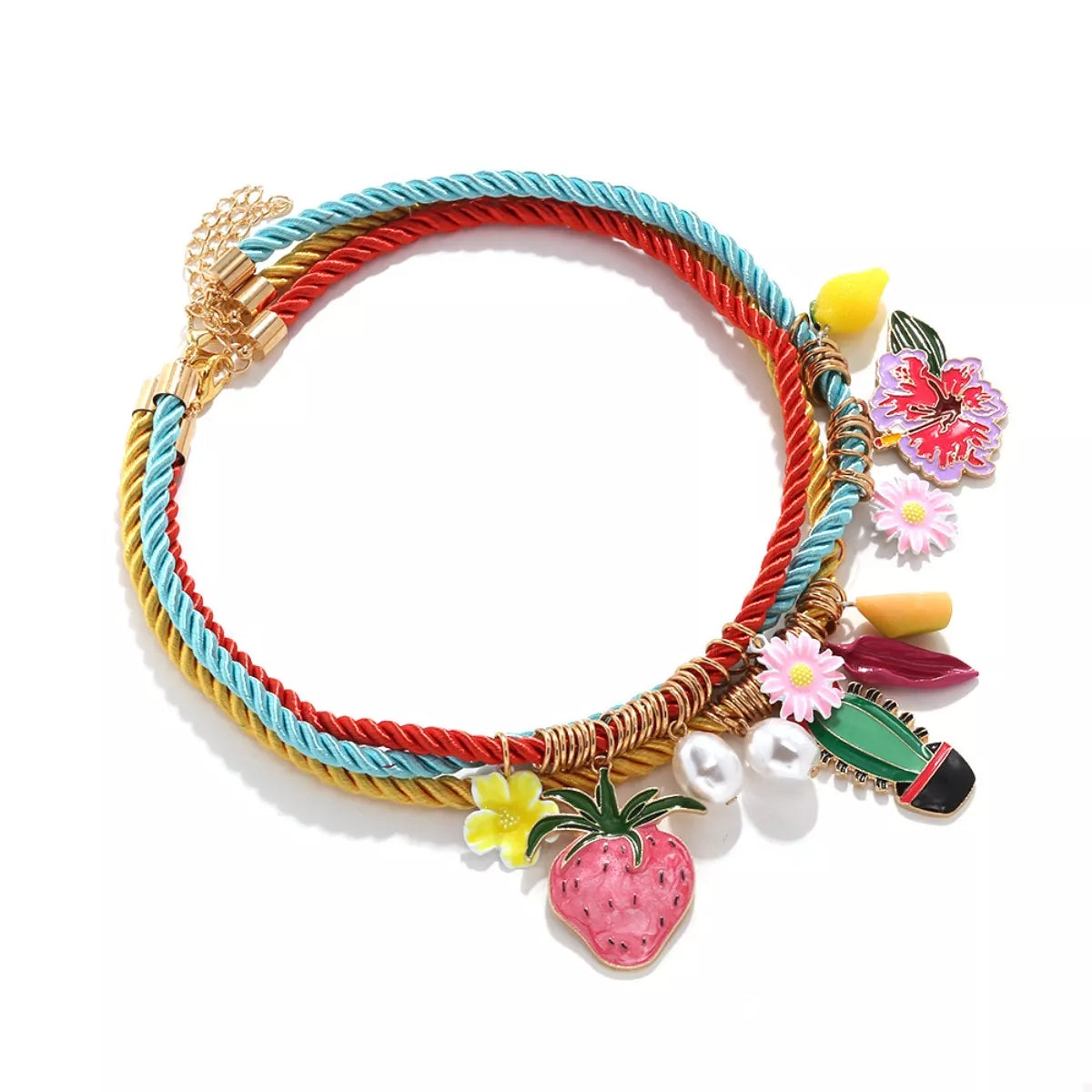 3 Piece Colorful Rope Charm Necklace - alternate necklace view