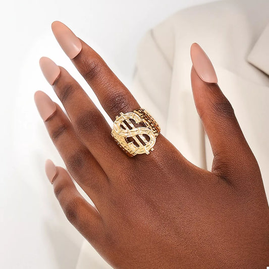 18K Gold-Plated Dollar Sign Ring in Gold - women's ring
