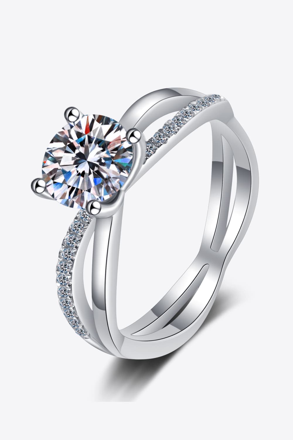 1 Carat Moissanite Crisscross Split Shank Ring in Silver - women's ring