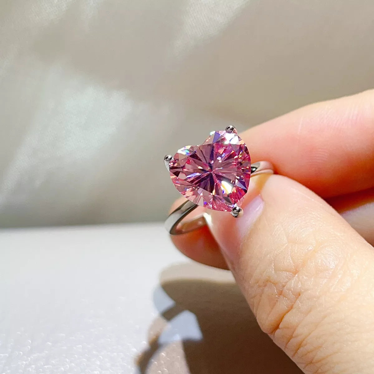 5 Carat Sterling Silver Moissanite Ring in Pink - women's ring