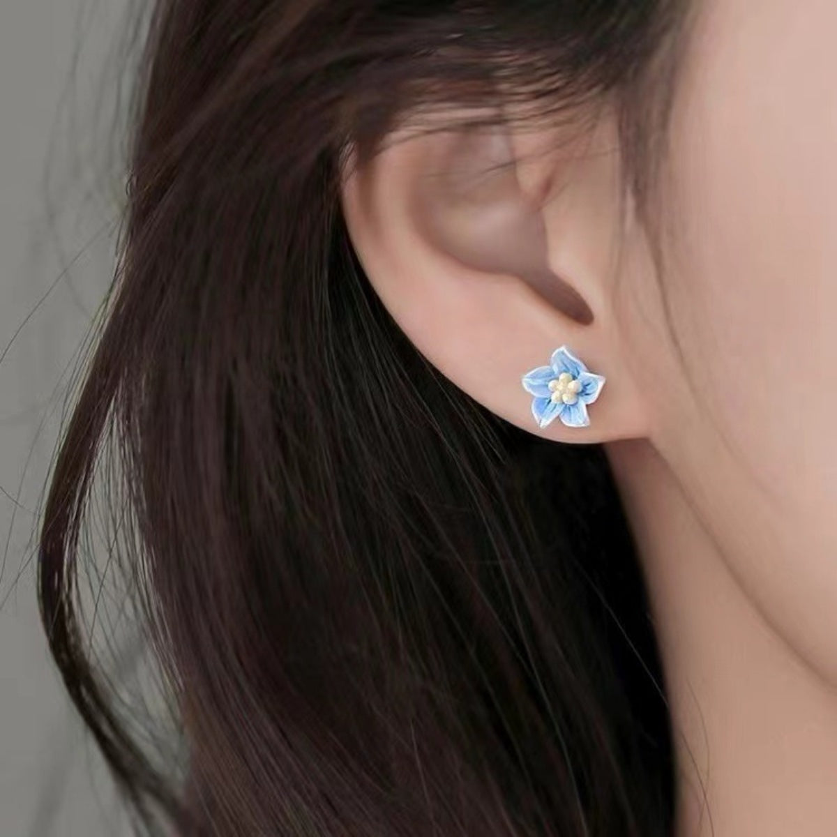 Floral Stud Earrings in Pastel Blue - women's stud earrings