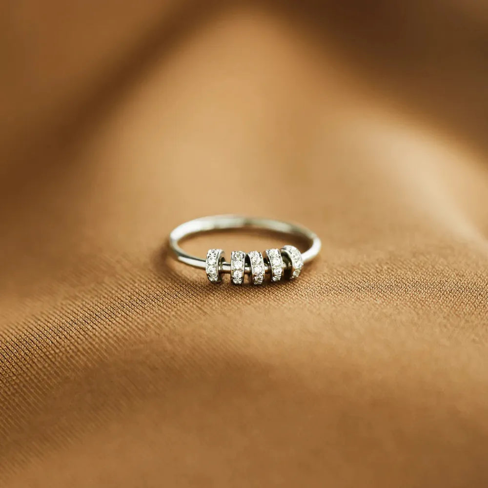 Inlaid Zircon Sterling Silver Ring in Silver - women's ring