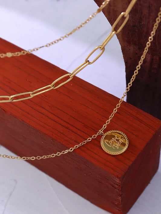 18K Gold-Plated Three-Layered Engraved Necklace - alternate necklace view