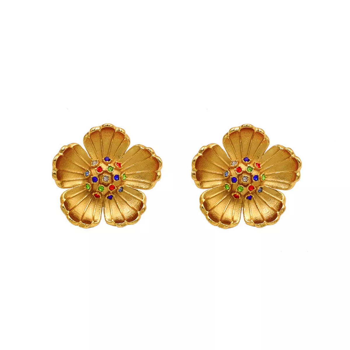 18K Gold-Plated Flower Earrings - alternate earring view