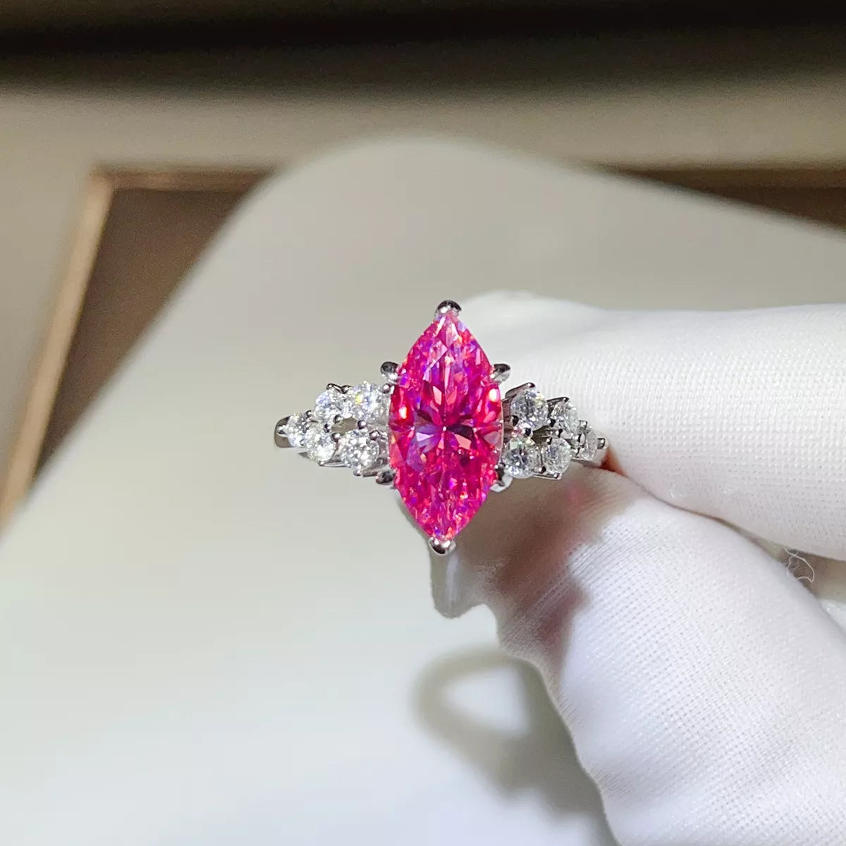 5 Carat Sterling Silver Moissanite Ring in Hot Pink - women's ring