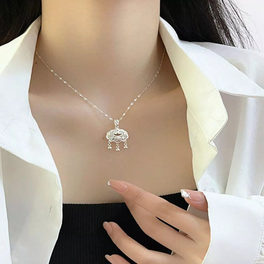 Sterling Silver Lock Pendant Necklace - alternate necklace view