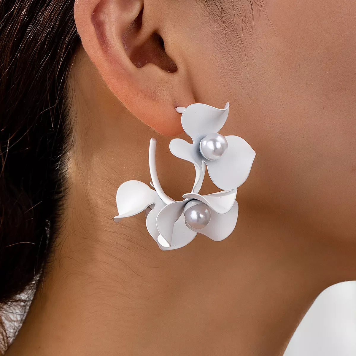 Floral Pearl Hoop Earrings - alternate earring view