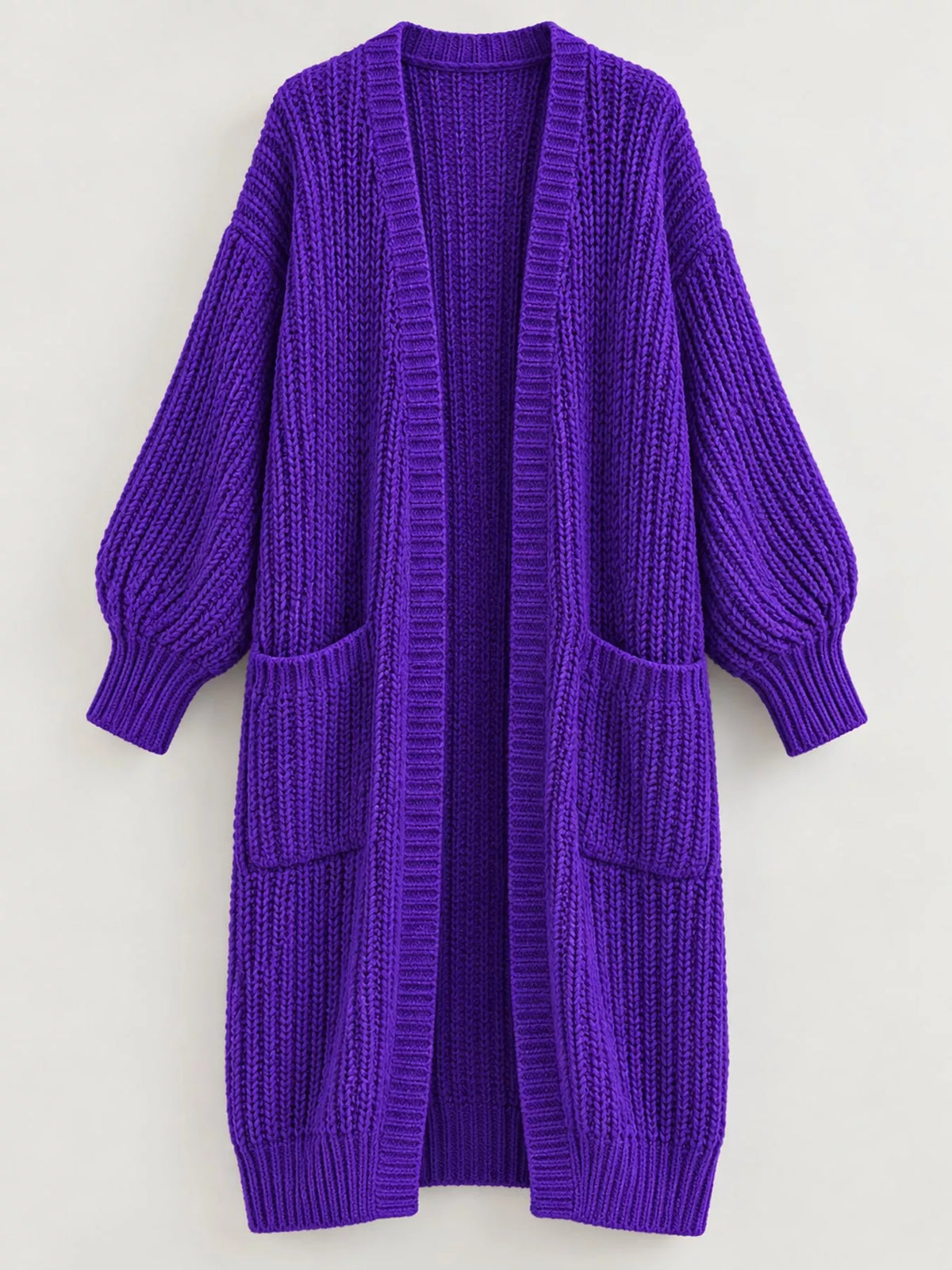 Chunky-Knit Openwork Front Longline Cardigan in Light Blue - women's cardigan