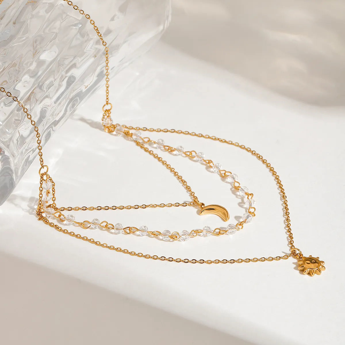 18K Gold-Plated Layered Moon Sun Pendant Necklace - alternate necklace view