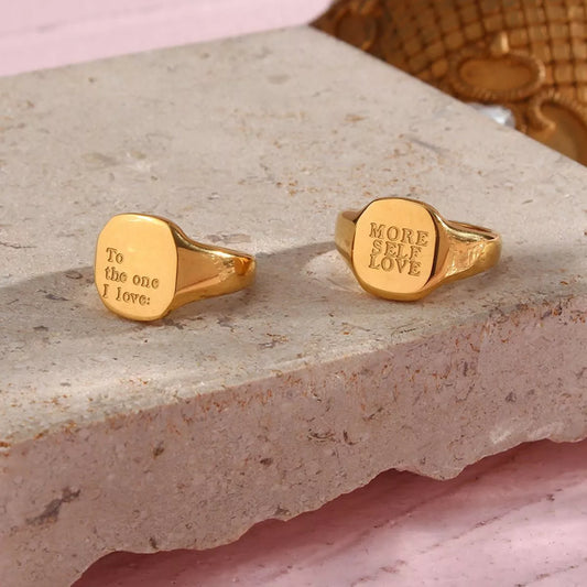 18K Gold-Plated Letter Signet Ring in Style A - women's signet ring