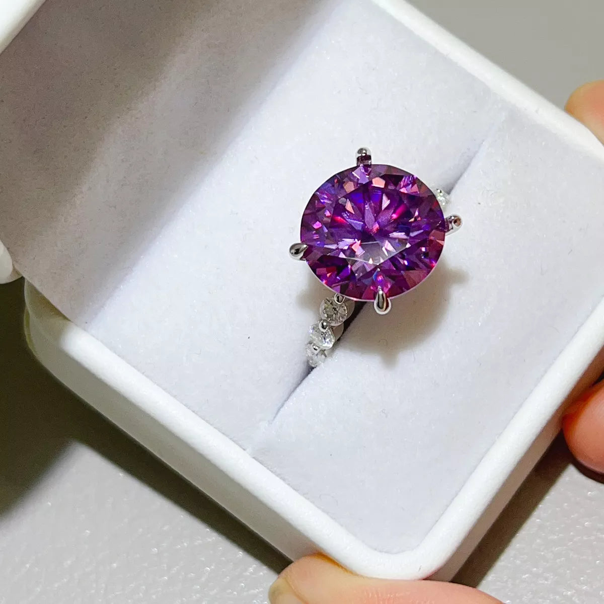 10 Carat Sterling Silver Moissanite Ring in Mauve - women's ring