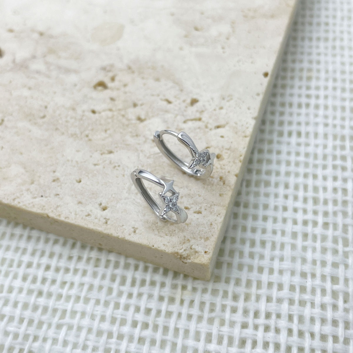 Sterling Silver Star Hoop Earrings - alternate earring view