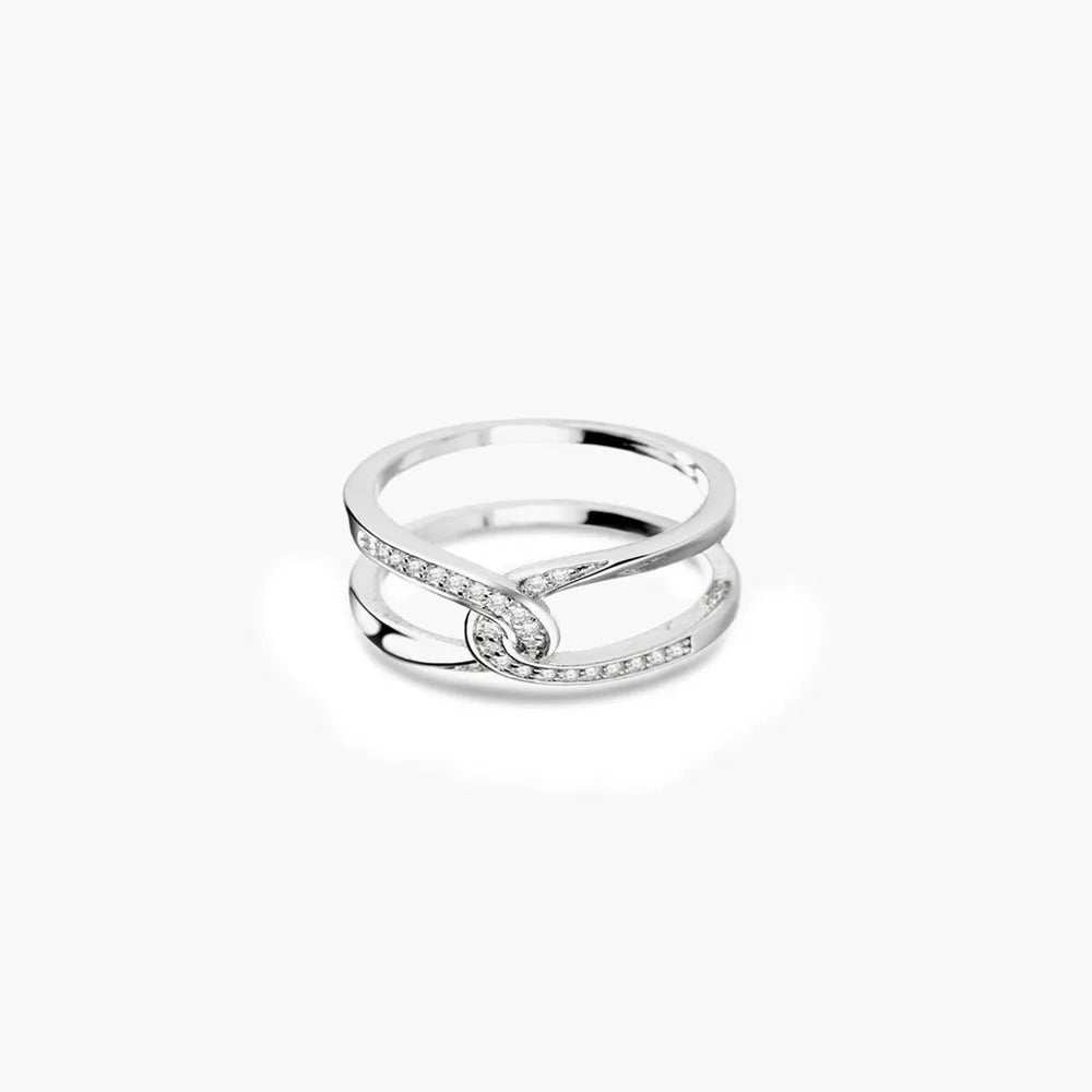 Twisted Inlaid Zircon Double-layered Ring in Silver - women's ring