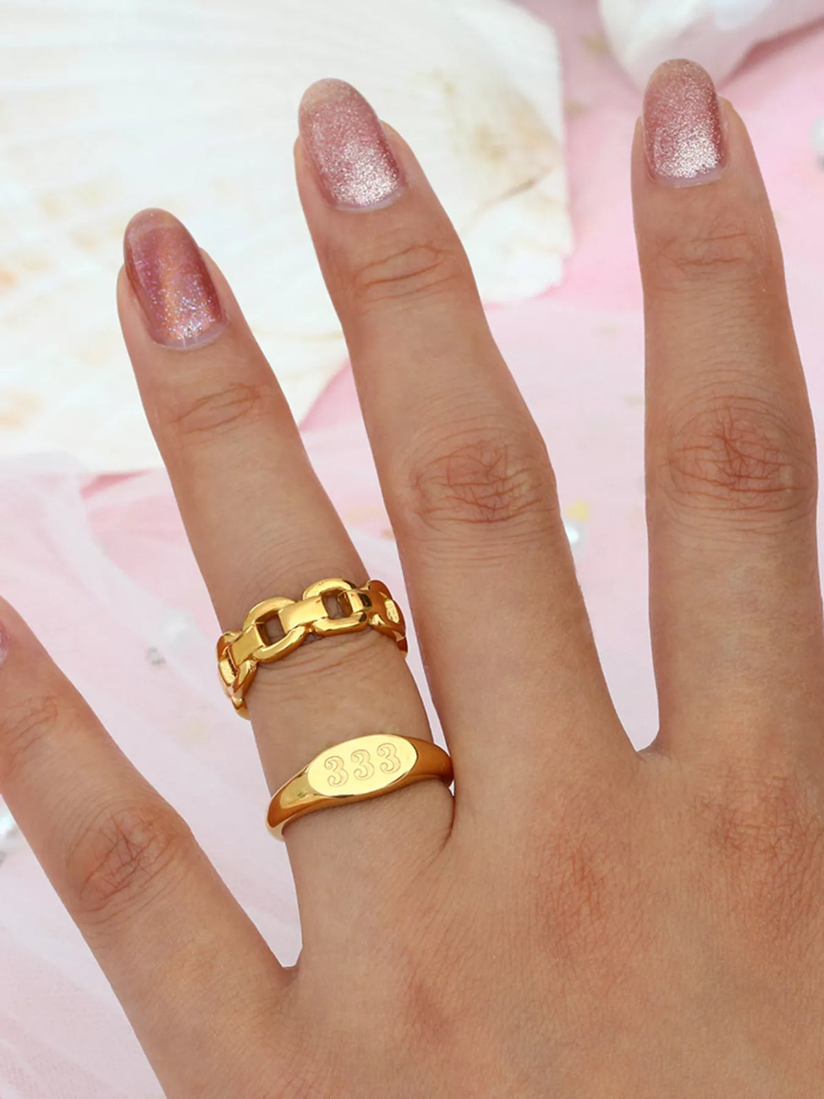 18K Gold-Plated 333 Number Signet Ring - alternate ring view