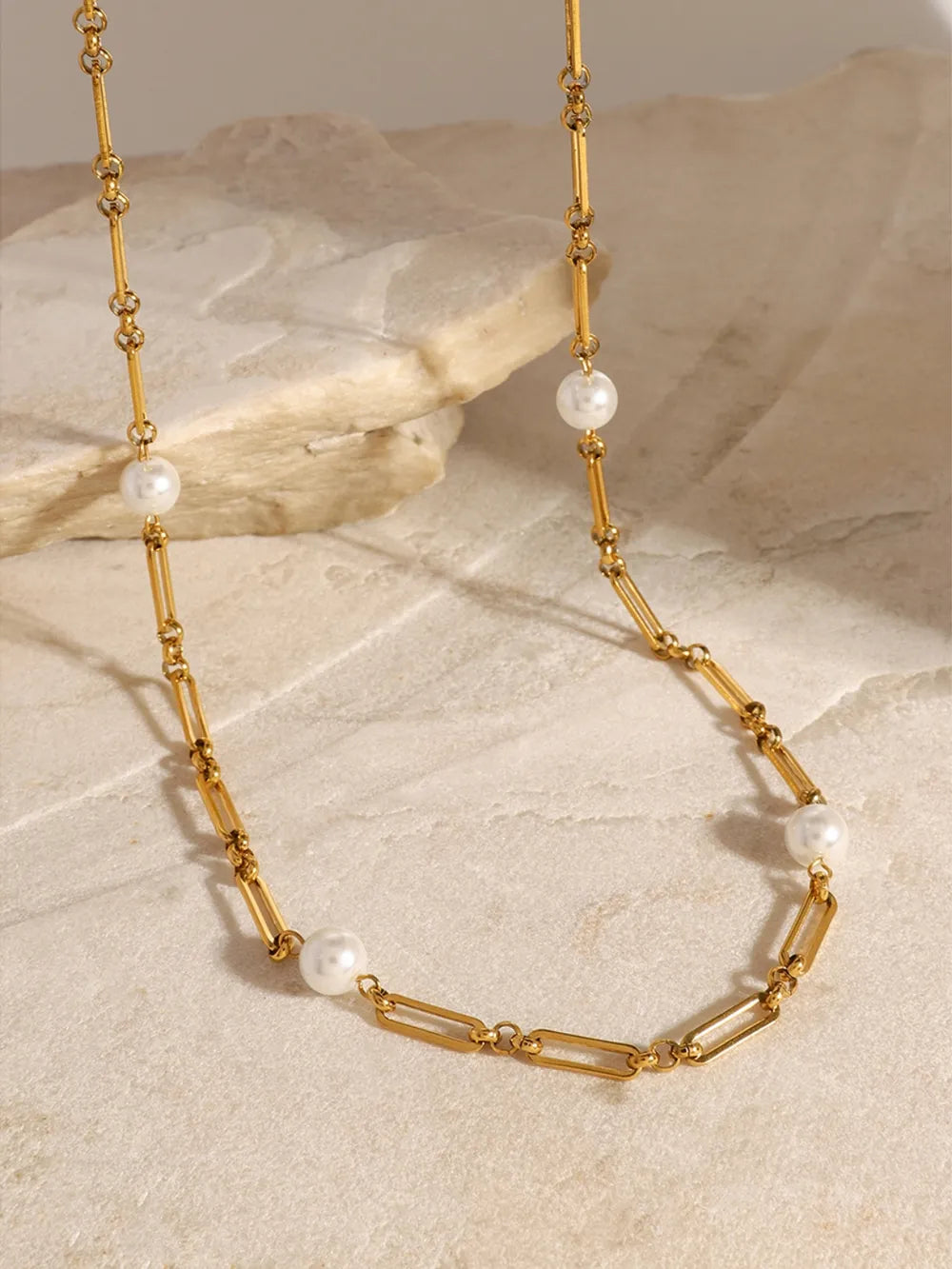 Stainless Steel Pearl Chain Necklace - alternate necklace view