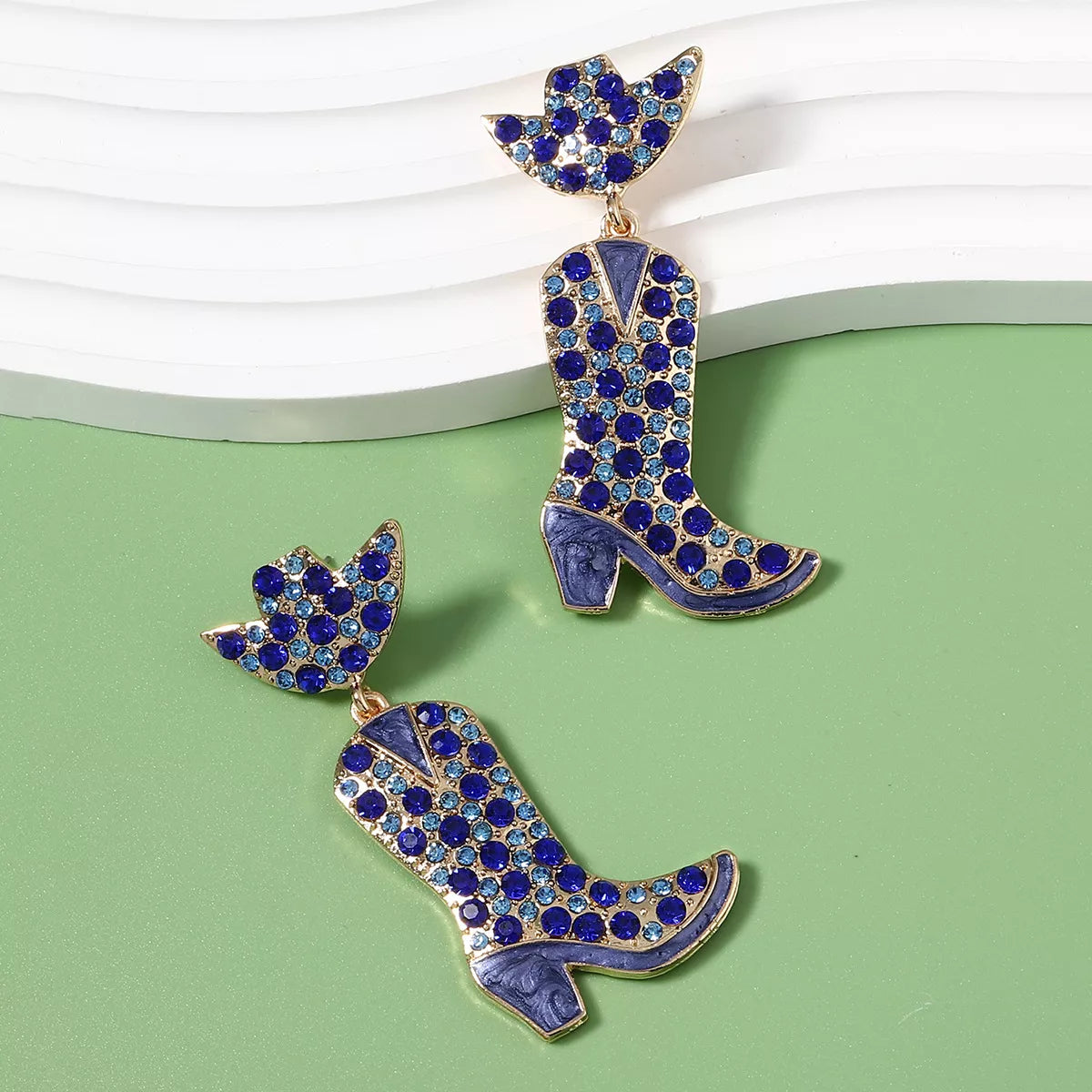 Rhinestone Cowboy Boot Dangle Earrings - alternate earring view