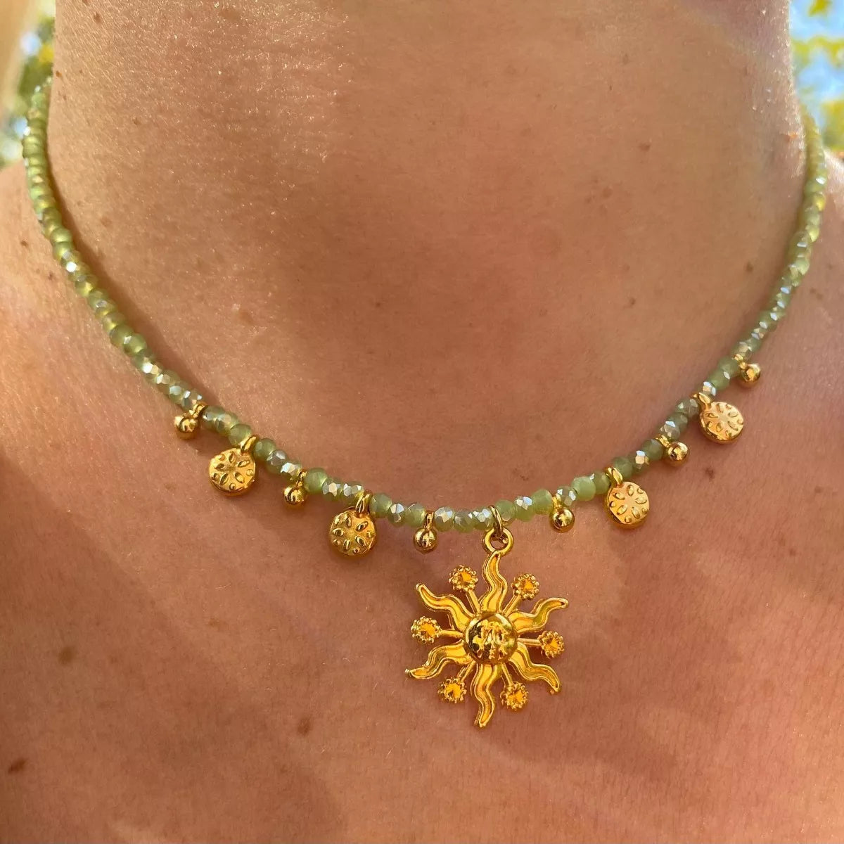 14K Gold-Plated Bead Sun Pendant Necklace in Multicolor - women's pendant necklace