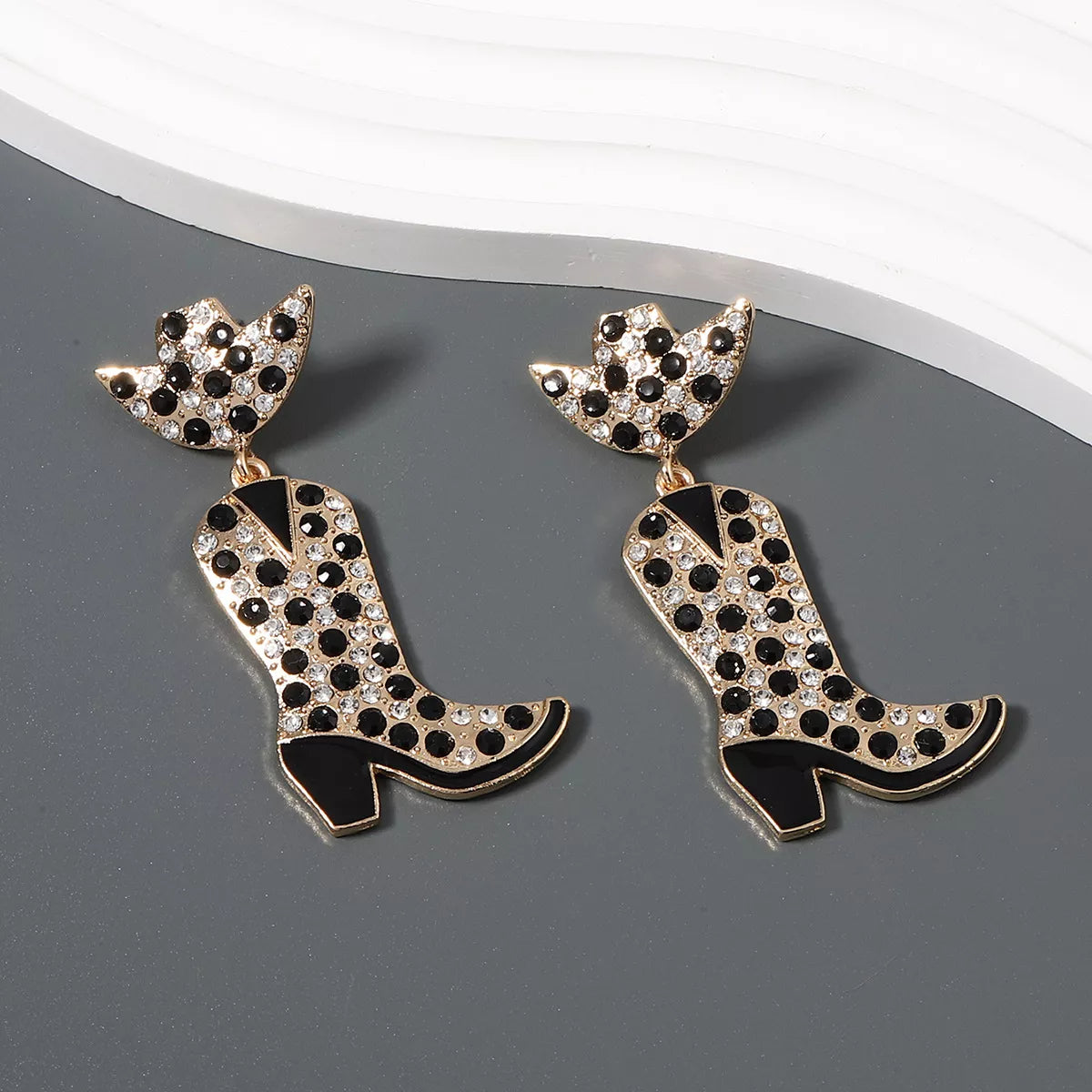 Rhinestone Cowboy Boot Dangle Earrings - alternate earring view