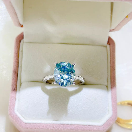 5 Carat Sterling Silver Moissanite Ring in Pastel Blue - women's ring
