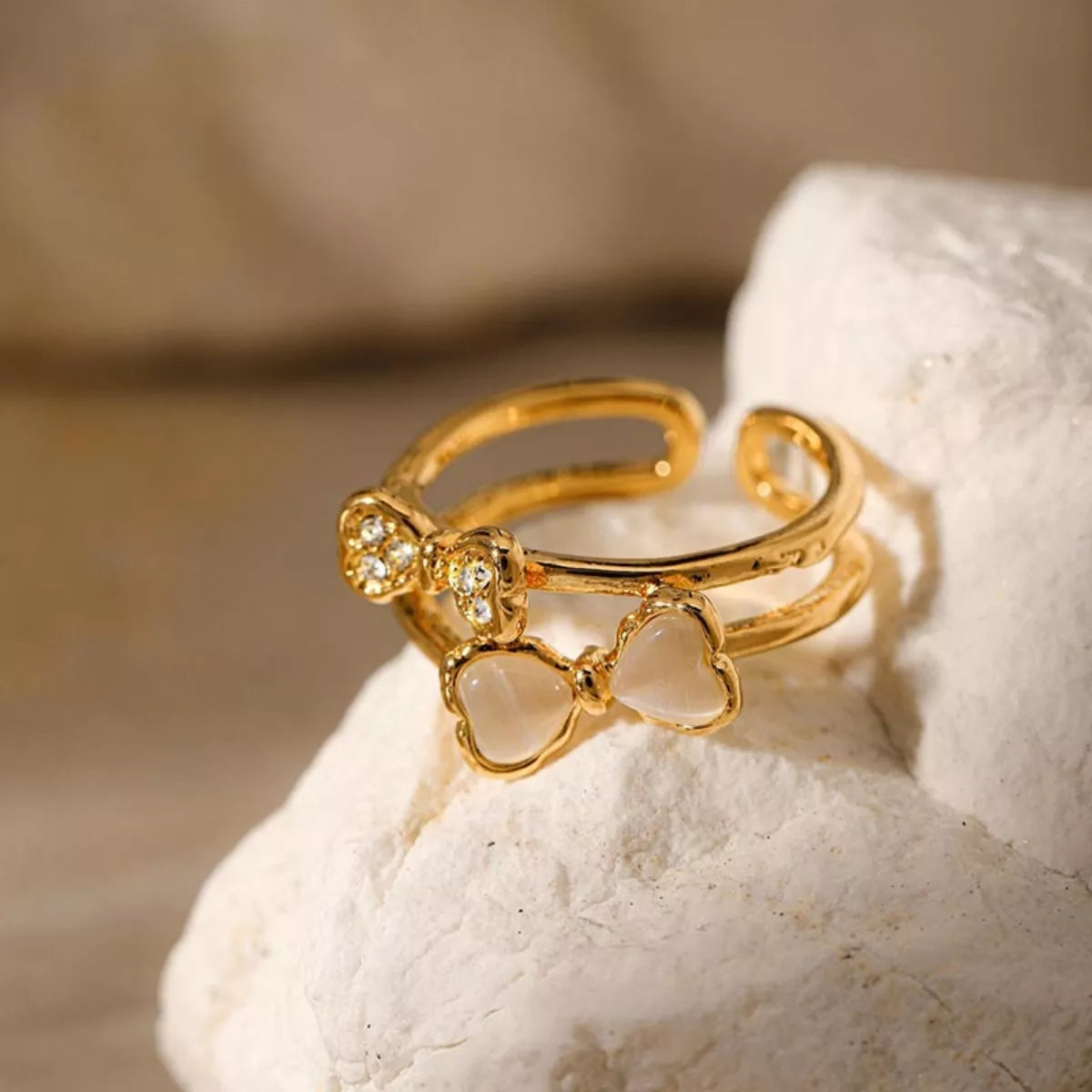 18K Gold-Plated Bow Open Ring - alternate ring view