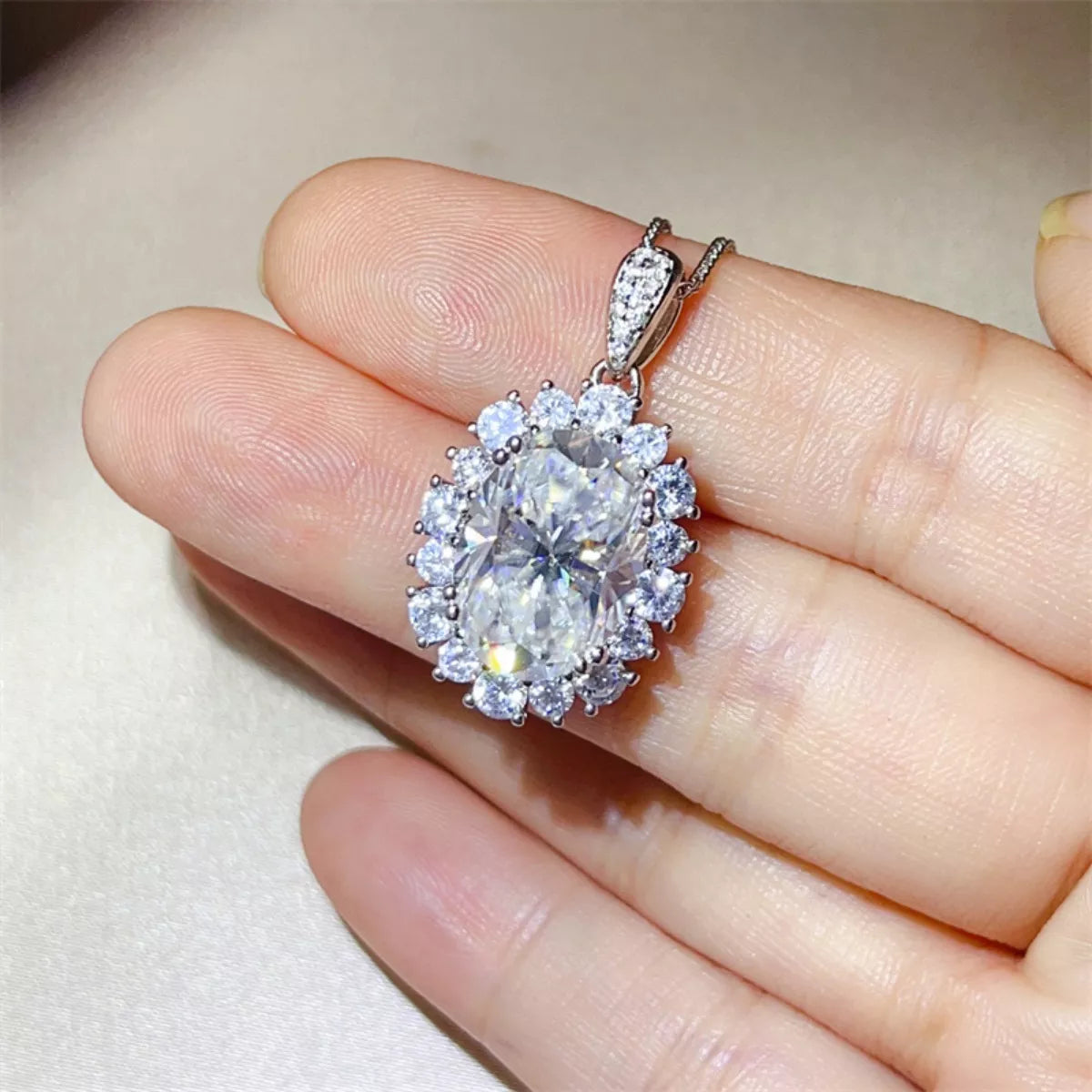 8 Carat Moissanite Sterling Silver Pendant Necklace - alternate necklace view
