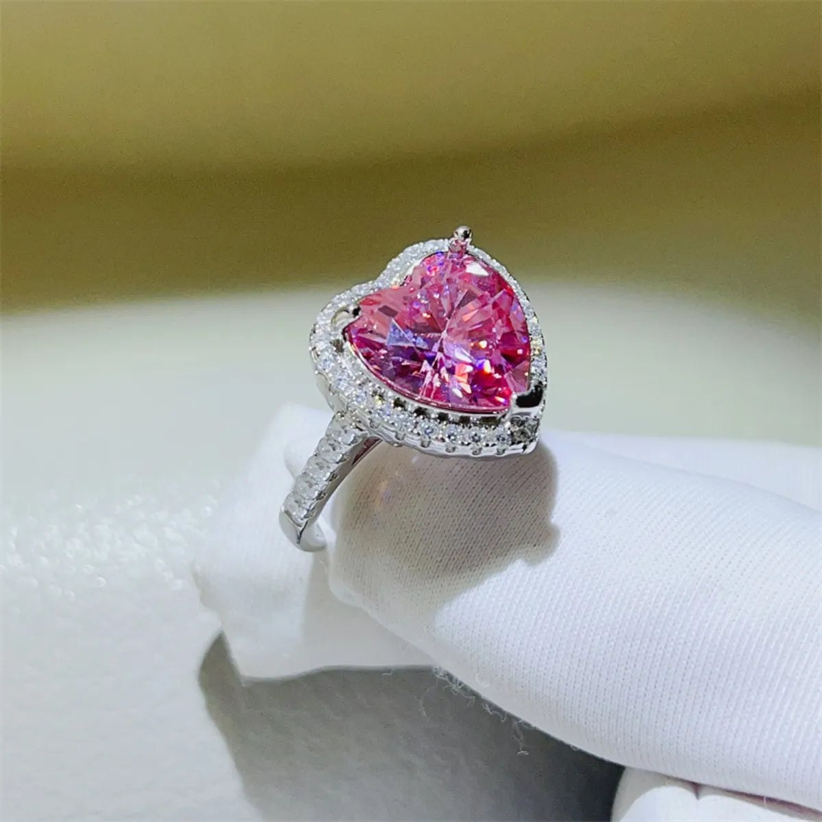 5 Carat Moissanite Sterling Silver Heart Ring - alternate ring view