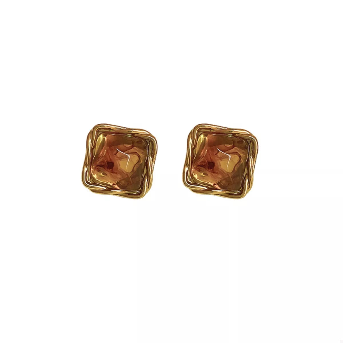 18K Gold-Plated Alloy Resin Geometric Earrings - alternate earring view