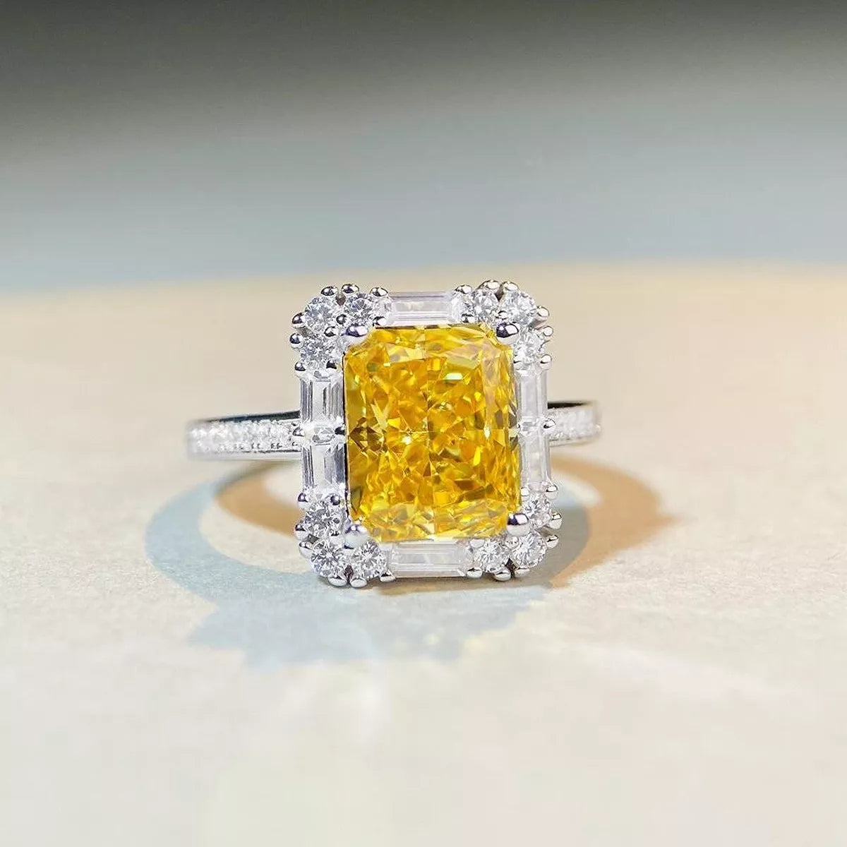 Sterling Silver Zircon Geometric Ring in Canary Yellow - women's ring